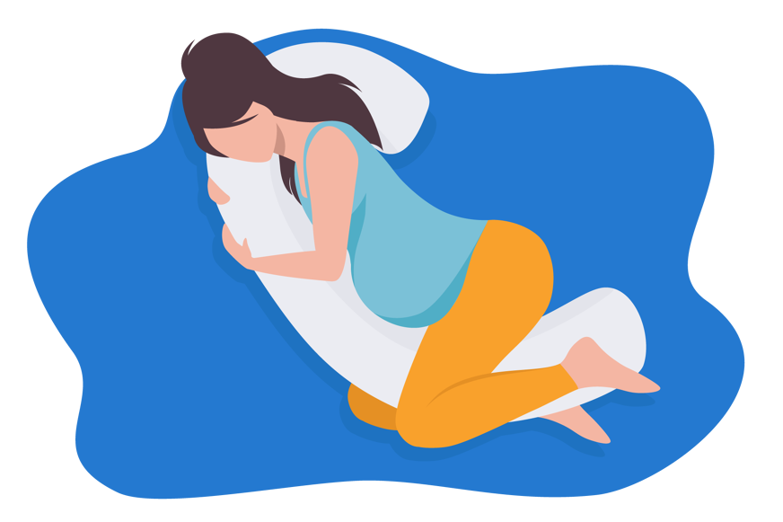 Pregnant woman sleeping with body pillow